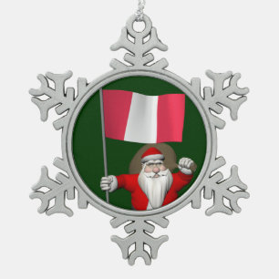 Sinterklaas met aftekening van Peru Tin Sneeuwvlok Ornament