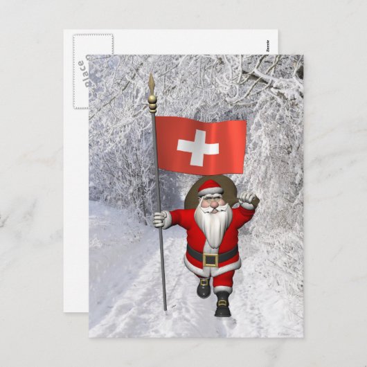 Sinterklaas met aftekening van Zwitserland Feestdagenkaart (Voorkant / Achterkant)