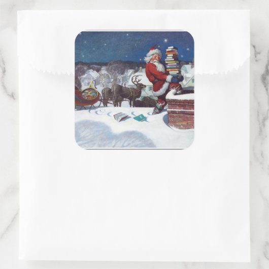 Sinterklaas met bootjes vierkante sticker (Tas)