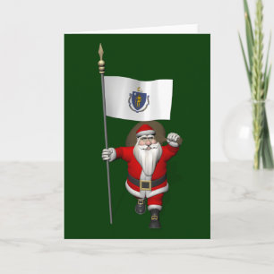 Sinterklaas met bord van massachusetts feestdagen kaart