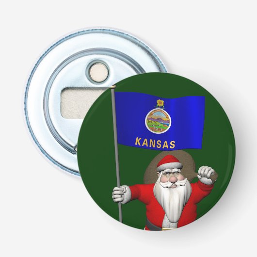 Sinterklaas met bordje Kansas Button Flesopener (Voorkant)