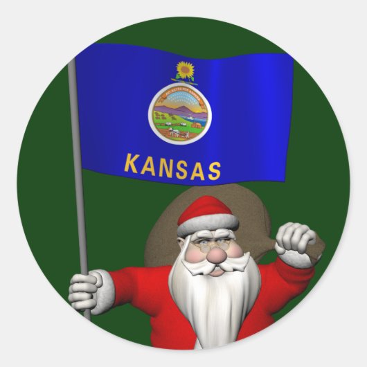 Sinterklaas met bordje Kansas Ronde Sticker (Voorkant)