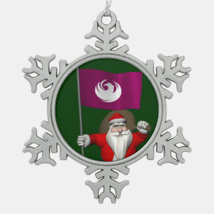 Sinterklaas met bordje van Phoenix Tin Sneeuwvlok Ornament