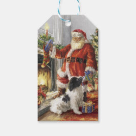 Sinterklaas met cadeau aan hond cadeaulabel