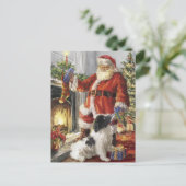 Sinterklaas met cadeau aan hond feestdagenkaart (Staand voorkant)