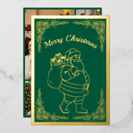 Sinterklaas met Cadeaus, in groen, goud Folie Feestdagenkaart