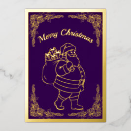 Sinterklaas met Cadeaus, in Paarse, Goud Folie Feestdagenkaart