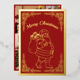 Sinterklaas met Cadeaus, in Rood, Goud Folie Feestdagenkaart