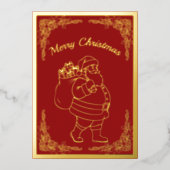 Sinterklaas met Cadeaus, in Rood, Goud Folie Feestdagenkaart (Voorkant)