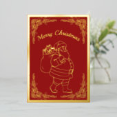 Sinterklaas met Cadeaus, in Rood, Goud Folie Feestdagenkaart (Staand Voorkant)