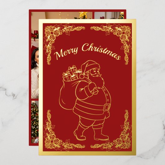 Sinterklaas met Cadeaus, in Rood, Goud Folie Feestdagenkaart (Voorkant / Achterkant)
