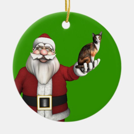 Sinterklaas met Calico Cat Keramisch Ornament (Voorkant)