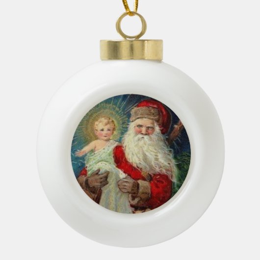 Sinterklaas met de Baby Jesus Keramische Bal Ornament (Voorkant)