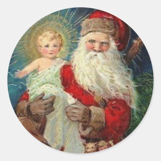 Sinterklaas met de Baby Jesus Ronde Sticker (Voorkant)