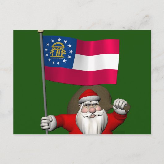 Sinterklaas met de vlag van Georgië Feestdagenkaart (Voorkant)