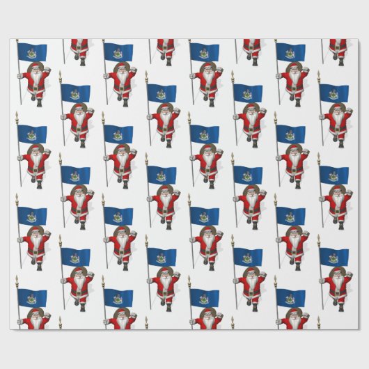 Sinterklaas met de vlag van Maine Cadeaupapier (Vlak)