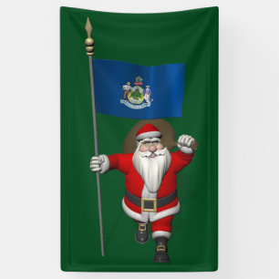 Sinterklaas met de vlag van Maine Spandoek