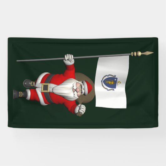 Sinterklaas met de vlag van Massachusetts Spandoek (Horizontaal)