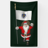 Sinterklaas met de vlag van Massachusetts Spandoek (Verticaal)