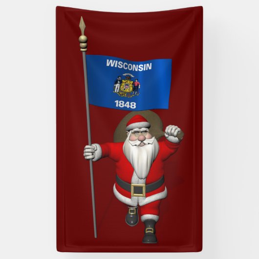 Sinterklaas met de vlag van Wisconsin Spandoek (Verticaal)