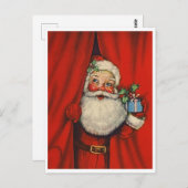 Sinterklaas met een cadeau achter gordijn,  briefkaart (Voorkant / Achterkant)