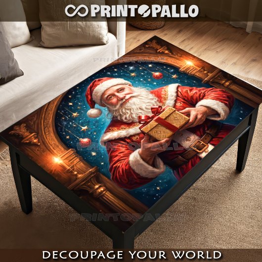 Sinterklaas met een geschenk in zijn lab tissuepapier