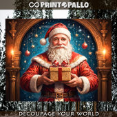 Sinterklaas met een geschenk in zijn lab tissuepapier