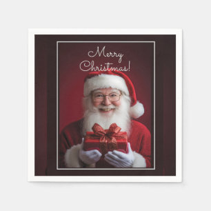 Sinterklaas met een kerstcadeau ontwerp servet
