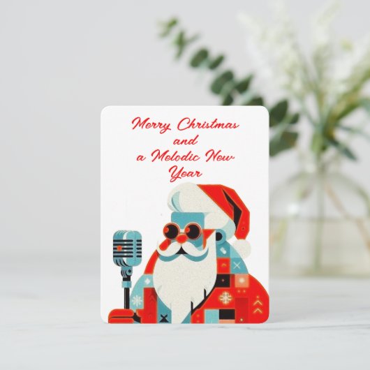 Sinterklaas met een microfoon in de hand feestdagenkaart (Staand voorkant)