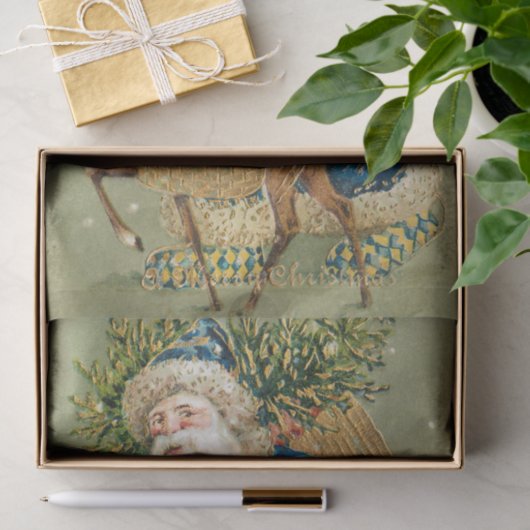 Sinterklaas met een rendier met speelgoed tissuepapier (Geschenk)