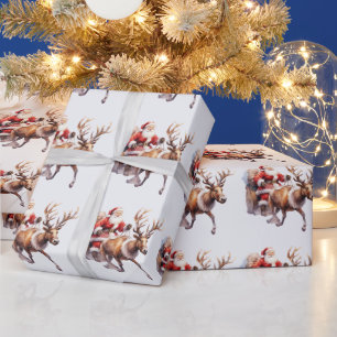 Sinterklaas met een rendier trekken zijn slee cadeaupapier