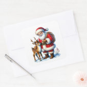 Sinterklaas met een vriendelijk hert in de winters vierkante sticker (Envelop)
