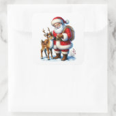Sinterklaas met een vriendelijk hert in de winters vierkante sticker (Tas)