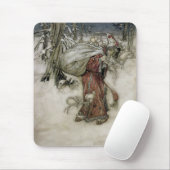 Sinterklaas met een zak cadeaus door sneeuw muismat (Met muis)