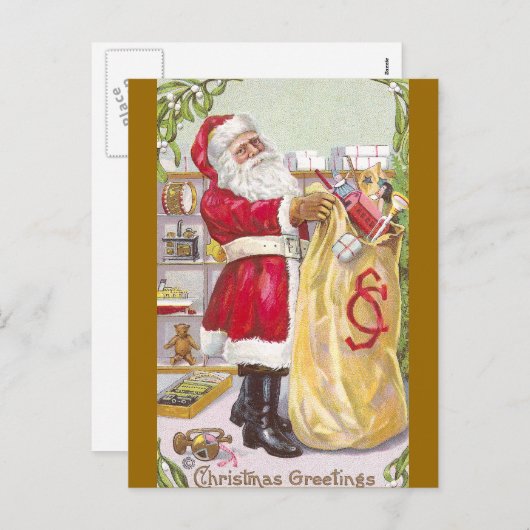 Sinterklaas met een zak vol speelgoed feestdagenkaart (Voorkant / Achterkant)