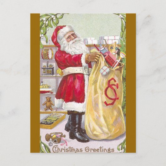 Sinterklaas met een zak vol speelgoed feestdagenkaart (Voorkant)