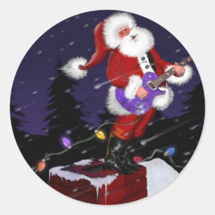 Sinterklaas met elektrische gitaar ronde sticker