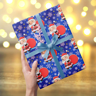 Sinterklaas met enorme cadeautas met snowflake ker cadeaupapier