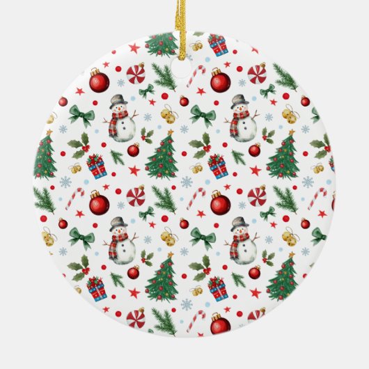 Sinterklaas met feestelijk patroon Vrolijk kerstfe Keramisch Ornament (Achterkant)