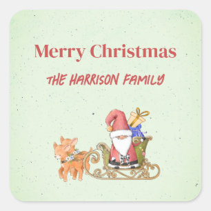 Sinterklaas met gepersonaliseerde structuur en ren vierkante sticker