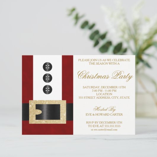 Sinterklaas met glittergordel | feestuitnodiging kaart (Staand voorkant)