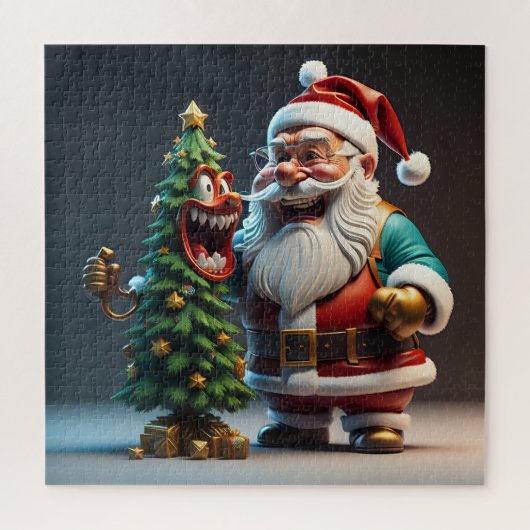 Sinterklaas met grappige lachkerstboom legpuzzel (Verticaal)
