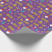 Sinterklaas met huisjes, zak kadootjes en snoep cadeaupapier (Hoek)