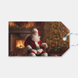 Sinterklaas met kerstboom & open haard cadeaulabel