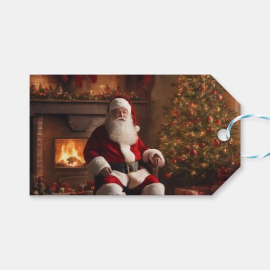 Sinterklaas met kerstboom & open haard cadeaulabel (Voorkant (Horizontaal))