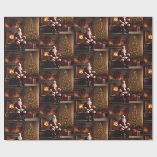 Sinterklaas met kerstboom & open haard cadeaupapier (Vlak)