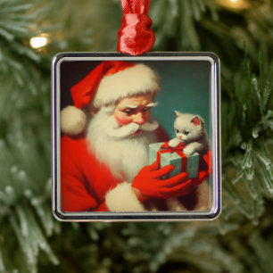 Sinterklaas met Kitten Retro Schattige Metalen Ornament