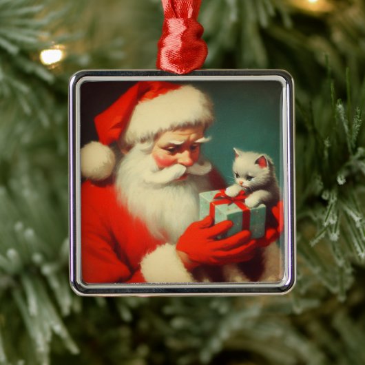  Sinterklaas met Kitten Retro Schattige Metalen Ornament (Boom)