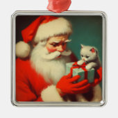  Sinterklaas met Kitten Retro Schattige Metalen Ornament (Voorkant)