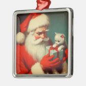  Sinterklaas met Kitten Retro Schattige Metalen Ornament (Links)